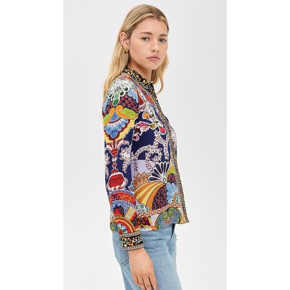 Alice + Olivia Willa Placket Top Size Small - Picture 3 of 15